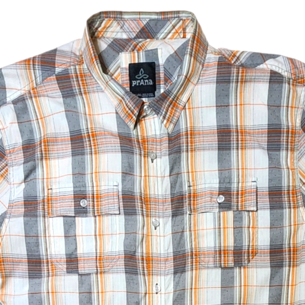 Prana Retro Classic Plaid Breathable Organic Cotton Shirt sz XXL orange cream